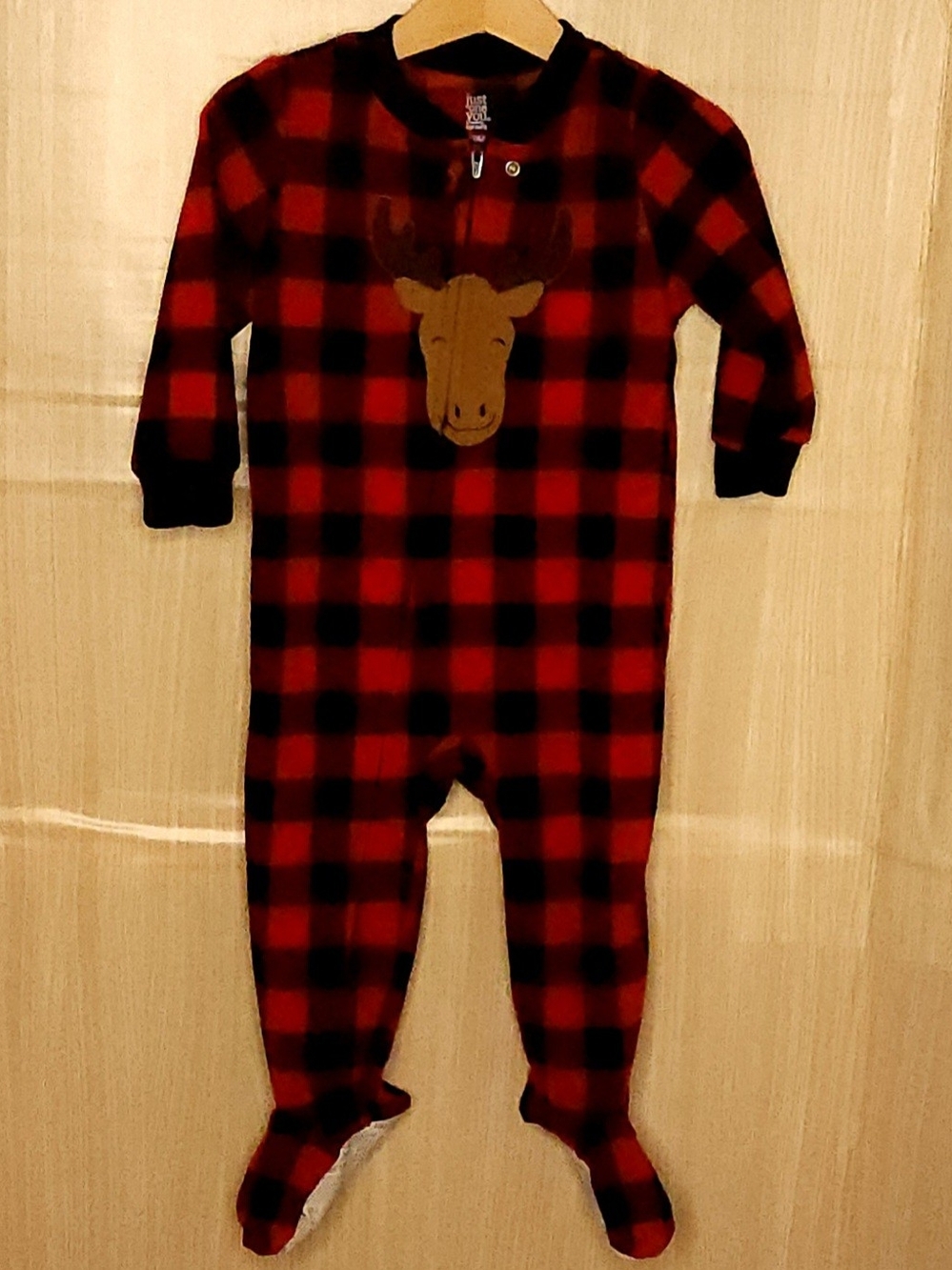 Just One You black red buffalo fleece moose footie pajamas 18 months
